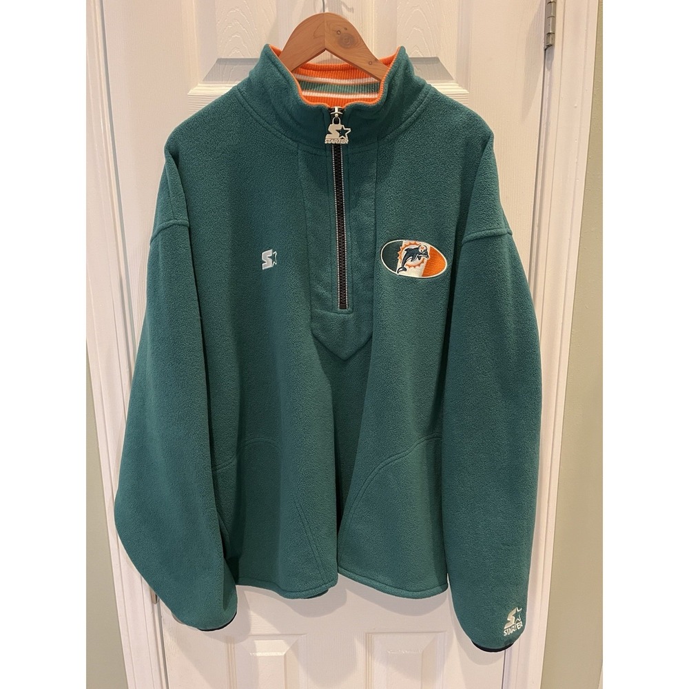 Starter Pro Line Miami Dolphins 1/4 Zip Fleece Jacket Mens Size XL Green Vintage